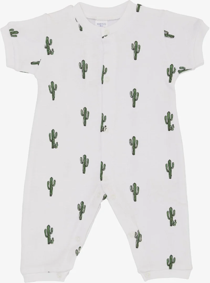Breeze Breeze Baby Boy Short Sleeve Jumpsuit Cactus Patterned 0-6 Months, White