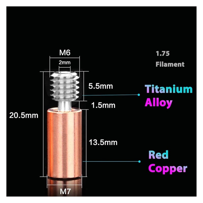 5 PCS Bi Metal Throat Heat Break Titanium Alloy Red Copper All Metal 3D Printer M6 M7 For 1 75mm CR10 V6 Hotend Heated Block Smooth Short - Image 3
