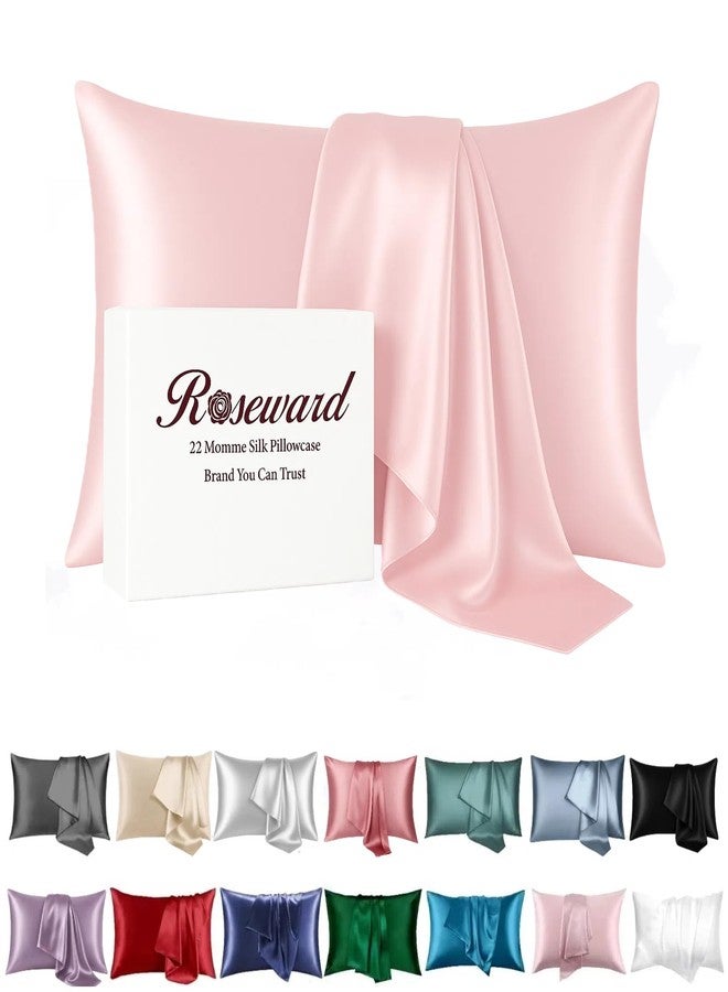 ROSEWARD Pink Mulberry Silk Pillowcase Queen Size - 22 Momme Silk Pillow Case for Sleeping Women, Luxury Hypoallergenic Acne Pillow Case, Anti-Breakage Self-Care Item, Girly Gifts, 1 Pc 20"x30" (Queen, Pink) - Image 1
