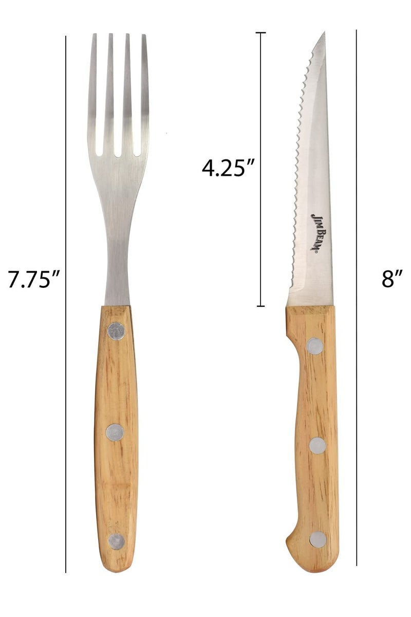 Jim Beam Jim Beam Set of 8 Ideal, Chicken, Pork and More-Steak Knives and Forks Made of Stainless Steel Blade and Contoure, Medium, Light Brown, JB0208  - Image 2