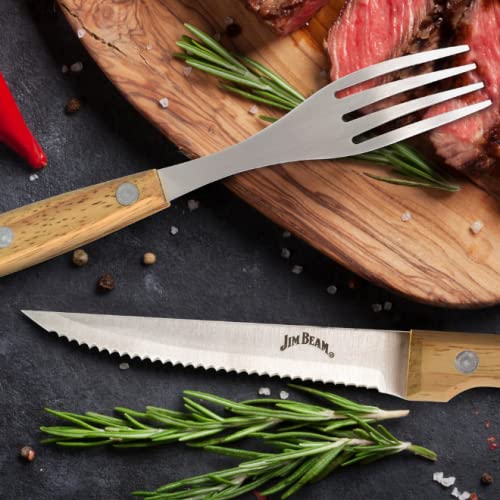 Jim Beam Jim Beam Set of 8 Ideal, Chicken, Pork and More-Steak Knives and Forks Made of Stainless Steel Blade and Contoure, Medium, Light Brown, JB0208  - Image 4