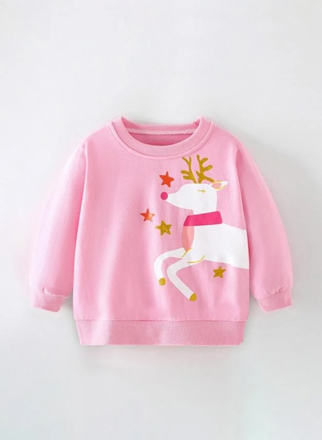 يونيكي Pink Printed Long Sleeve Crew Neck T-Shirt