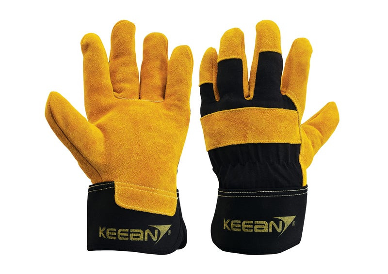 Keean Rigger Canadian Palm Split Leather Black/Yellow Glove Wear Cut and Tear Resistant Heavy Duty Industrial Cotton Comfort Fit For Machine Handling Movers Welding Works - Image 1