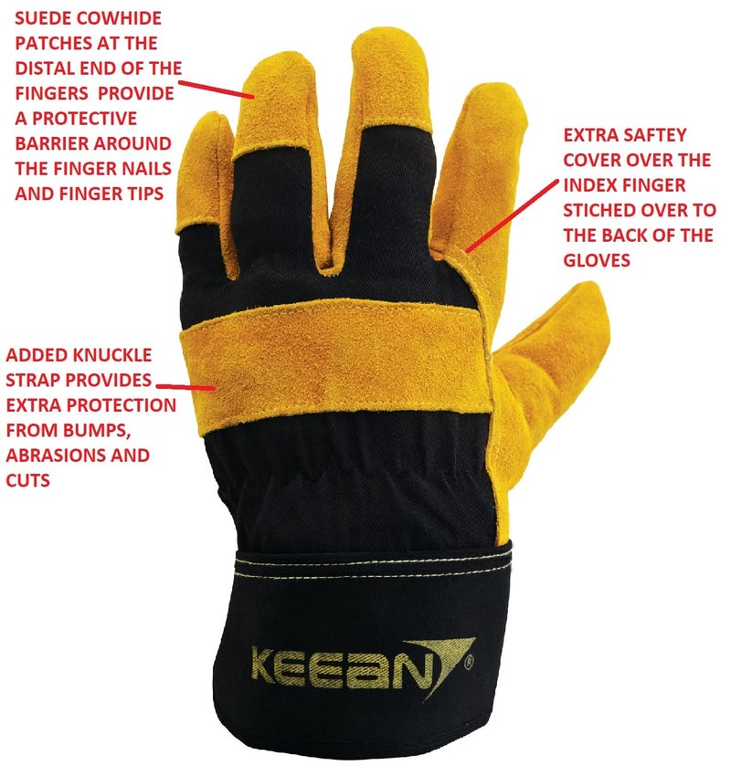 Keean Rigger Canadian Palm Split Leather Black/Yellow Glove Wear Cut and Tear Resistant Heavy Duty Industrial Cotton Comfort Fit For Machine Handling Movers Welding Works - Image 2