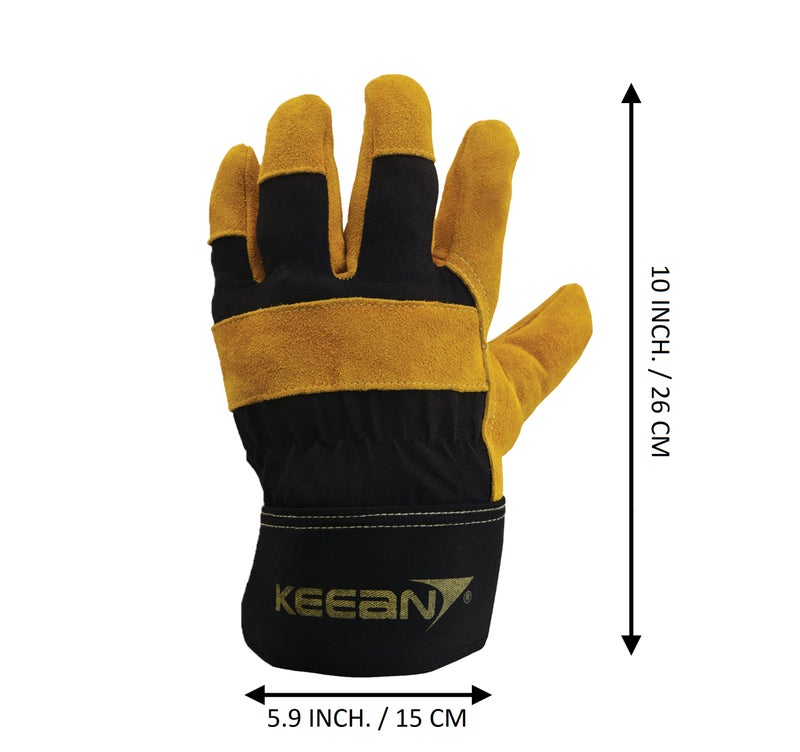 Keean Rigger Canadian Palm Split Leather Black/Yellow Glove Wear Cut and Tear Resistant Heavy Duty Industrial Cotton Comfort Fit For Machine Handling Movers Welding Works - Image 4