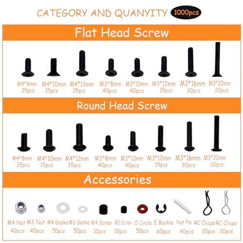 RC Lelut 1000pcs RC Screw Kit RC Car Tool Kit Hardware Fasteners for Traxxas Arrma Redcat Axial RC4WD HSP HPI SCX10 Losi 18 110 112 116 RC Cars Trucks Crawler RC Screws Accessories - Image 5