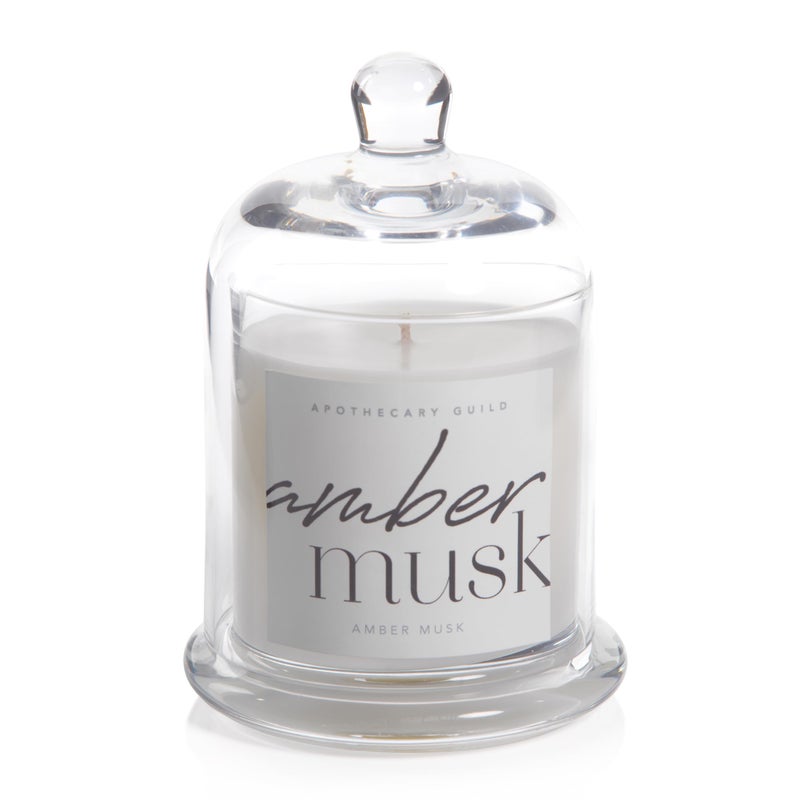 Zodax Apothecary Guild Scented Jar Candle with Glass Cloche, 10.19 oz - Amber Musk - Image 1