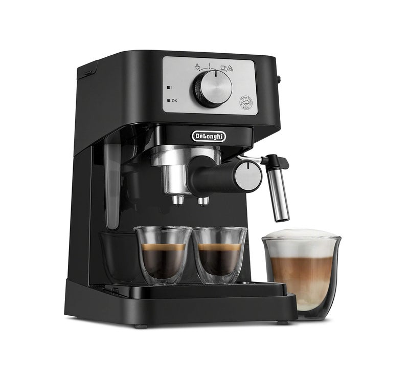 De'Longhi DeLonghi Stilosa Manual Espresso Machine Compact Coffee Maker 15 Bar Pump Pressure Manual Milk Frother Steam Wand for Authentic Single Double Espresso Lattes Cappuccinos Tamper Included