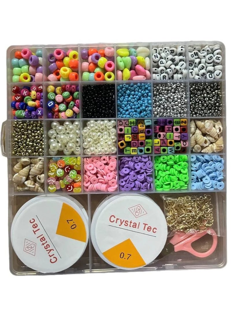 Generic Glass Beads, 24 Slot Multicolor Baking Paint Beads Set Glass Beads Box Alphabet Pattern Beads for DIY Bracelets and Necklace  - Image 1