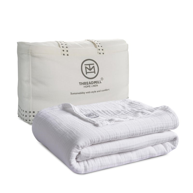 Threadmill Summer Muslin King Size Blanket  4 Layer 100 Cotton Gauze Blanket  Lightweight Soft and Breathable Muslin Blanket for All Seasons  White