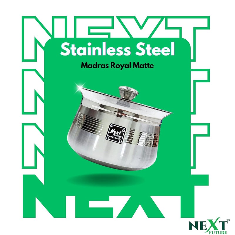 Next Future - 400ml, Heavy Gauge Dahi/Curd/Milk Pot Stainless Steel Handi Utensils, Highly Polished Cookware & Serveware Handi for Kitchen with Lid & Knob (Royal Matte, Madras Handi) - Image 4