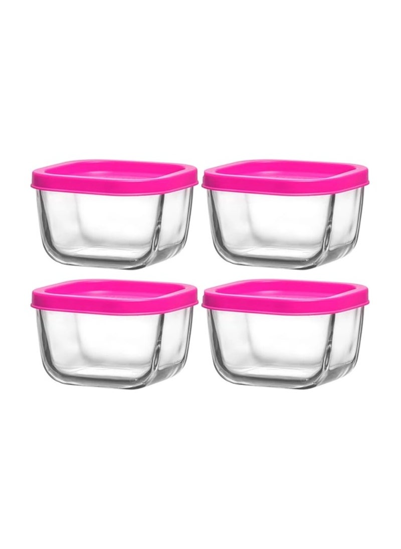 LAV CUBE Glass Square Storage Containers/Tight Pink cover /4 Pcs / 270 cc - 9.25 Oz/Elegant design, Trusted Brand, Attractive shape/High Quality Materials  - Image 1