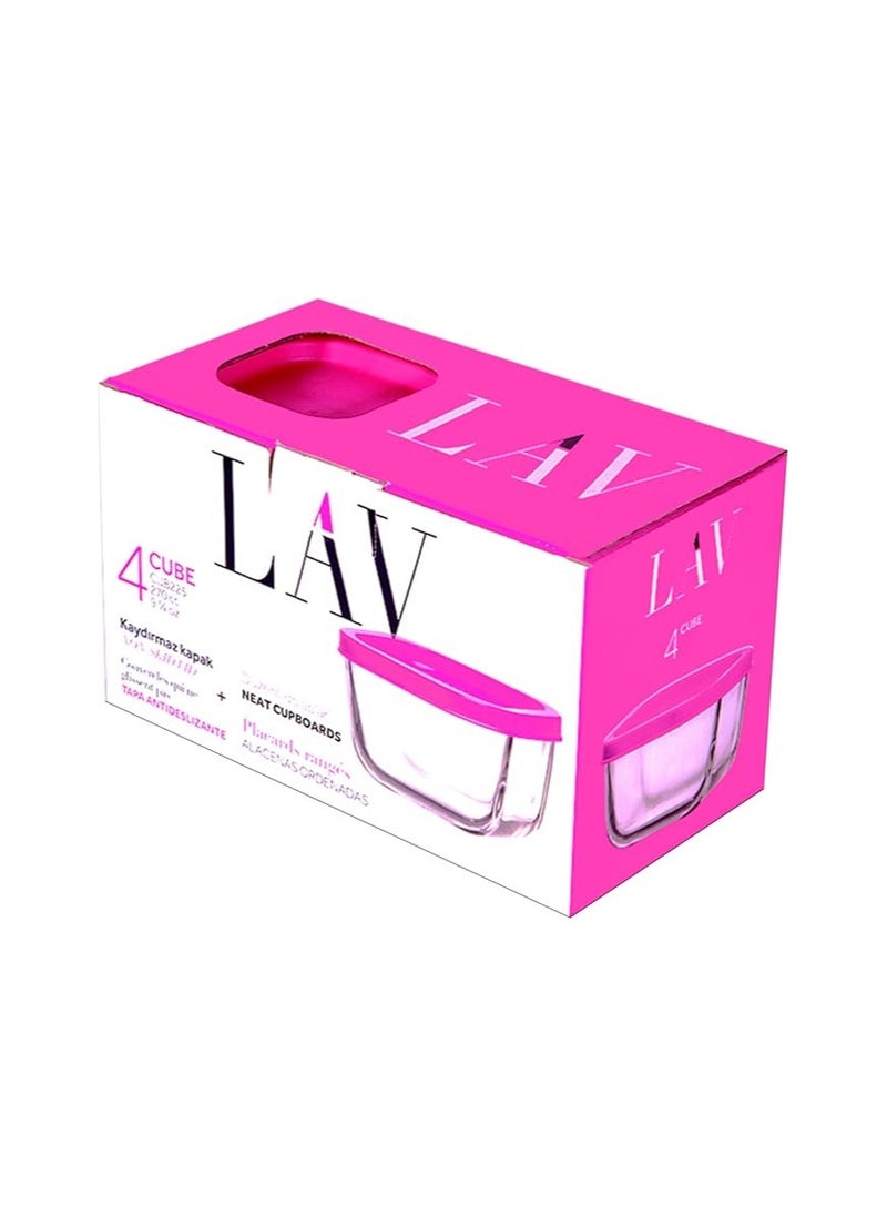 LAV CUBE Glass Square Storage Containers/Tight Pink cover /4 Pcs / 270 cc - 9.25 Oz/Elegant design, Trusted Brand, Attractive shape/High Quality Materials  - Image 3