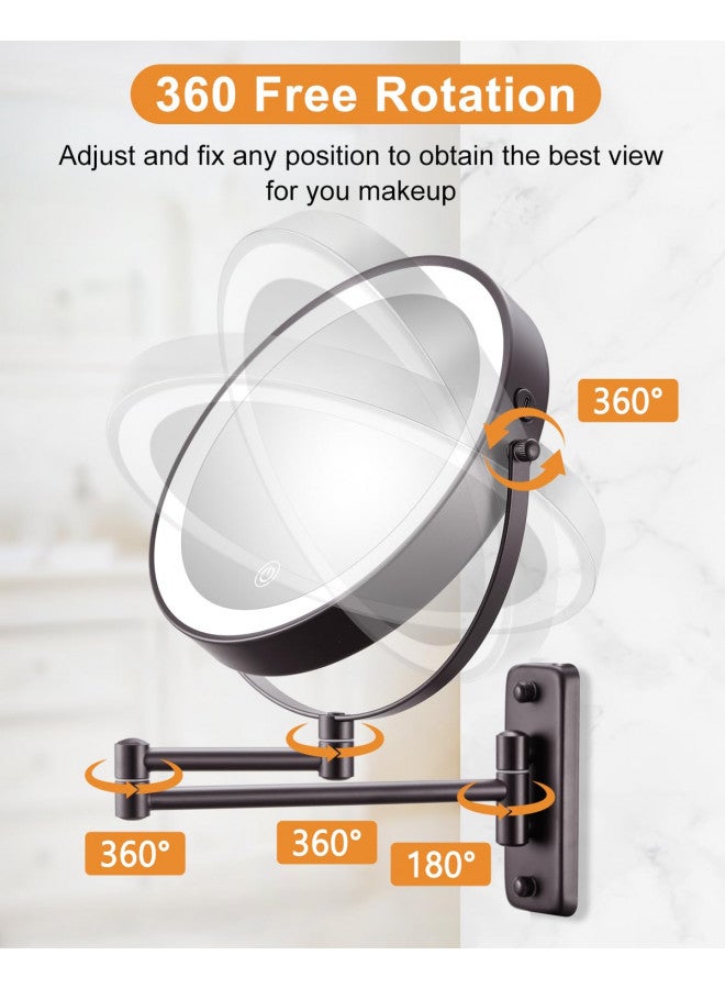 DECLUTTR DECLUTTR 9 Inch Wall Mounted Lighted Makeup Mirror, Double-Sided Magnifying Mirror 1x/10x, 3 Colors Lighted Makeup Mirror, Touch Dimmable 360° Rotation Foldable Light Up Mirror, Bronze - Image 5