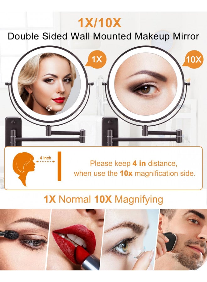 DECLUTTR DECLUTTR 9 Inch Wall Mounted Lighted Makeup Mirror, Double-Sided Magnifying Mirror 1x/10x, 3 Colors Lighted Makeup Mirror, Touch Dimmable 360° Rotation Foldable Light Up Mirror, Bronze - Image 4