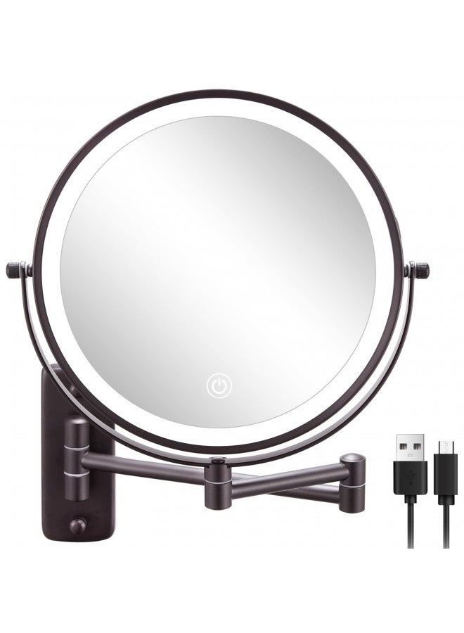 DECLUTTR DECLUTTR 9 Inch Wall Mounted Lighted Makeup Mirror, Double-Sided Magnifying Mirror 1x/10x, 3 Colors Lighted Makeup Mirror, Touch Dimmable 360° Rotation Foldable Light Up Mirror, Bronze - Image 1