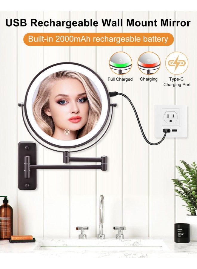 DECLUTTR DECLUTTR 9 Inch Wall Mounted Lighted Makeup Mirror, Double-Sided Magnifying Mirror 1x/10x, 3 Colors Lighted Makeup Mirror, Touch Dimmable 360° Rotation Foldable Light Up Mirror, Bronze - Image 2