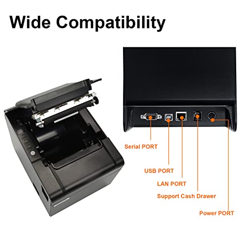 Rongta POS Printer, 80mm USB Thermal Receipt Printer, Restaurant Kitchen Printer with Auto Cutter Support Cash Drawer,USB Serial Ethernet Interface for Windows/Mac/Linux,Do Not Square (RP326) - Image 4