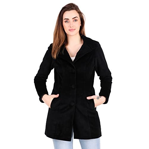 MUTEME Long Black Winter Wear Velvet Jacket For Women-S - Image 3