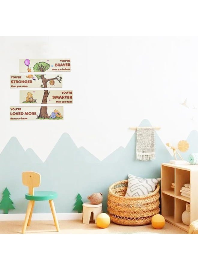 PAMBO Winnie Bear Baby Shower Decorations, 4-Panel Wooden Nursery Decor Room Inspirational Wall Art, Motivational Quote Signs - Image 4