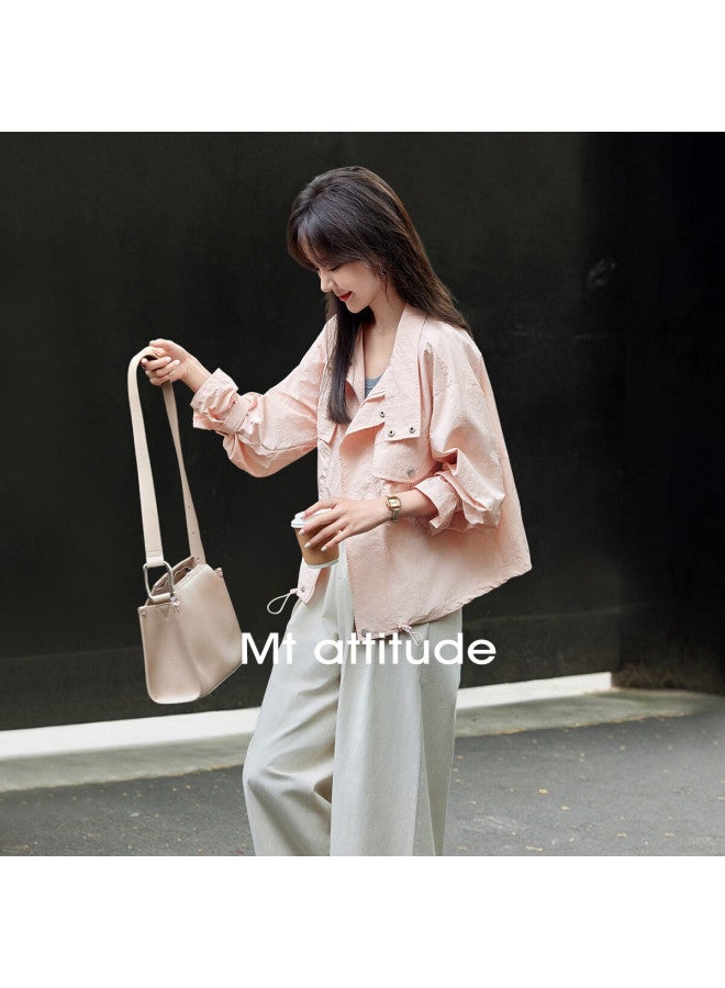 Mt Fresh Peach Pink Autumn Casual Lightweight Short Solid Color Jacket - Image 1