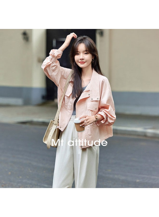 Mt Fresh Peach Pink Autumn Casual Lightweight Short Solid Color Jacket - Image 3