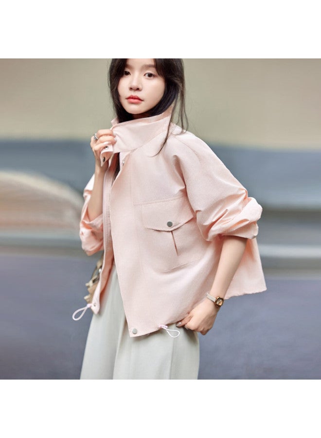 Mt Fresh Peach Pink Autumn Casual Lightweight Short Solid Color Jacket - Image 5