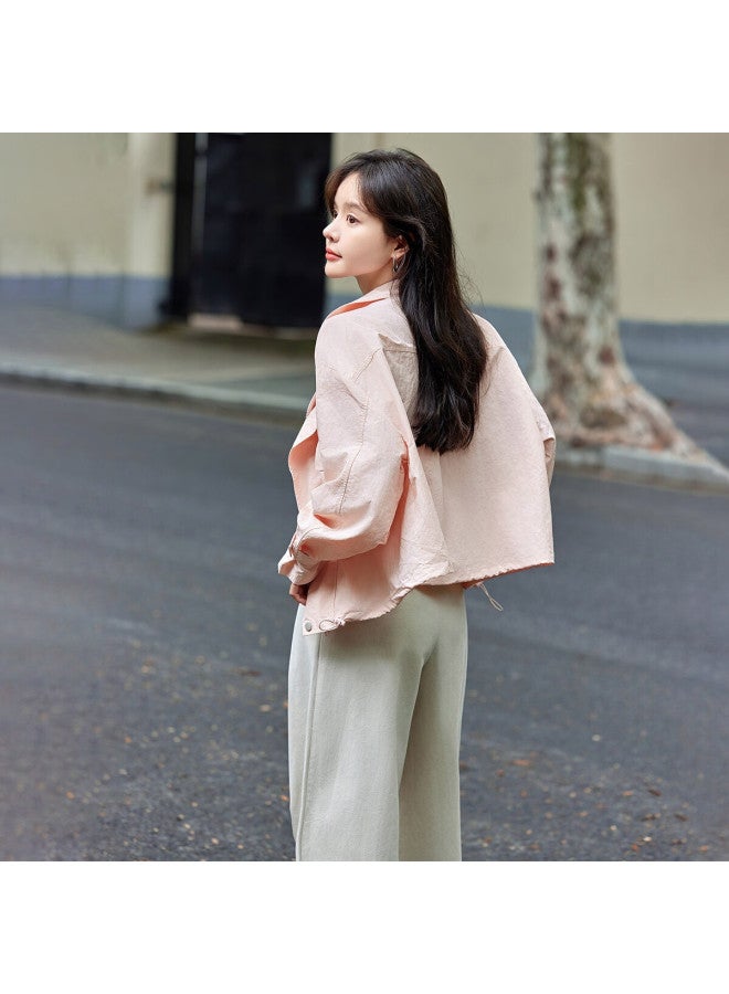 Mt Fresh Peach Pink Autumn Casual Lightweight Short Solid Color Jacket - Image 2