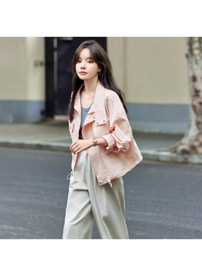 Mt Fresh Peach Pink Autumn Casual Lightweight Short Solid Color Jacket - Image 4