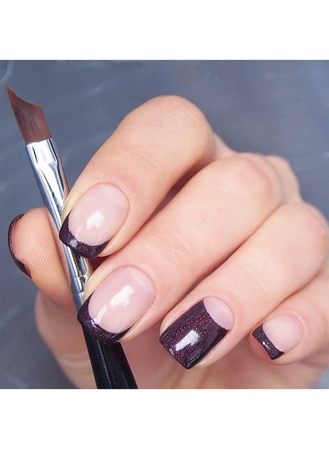 6pcs French Tip Nail Brushes Set 3pcs Half Moon Shape Silver Handle 3pcs Oblique Head Black Handle Nail Brushes UV Gel Acrylic Painting Drawing Pen for French Nail Tips