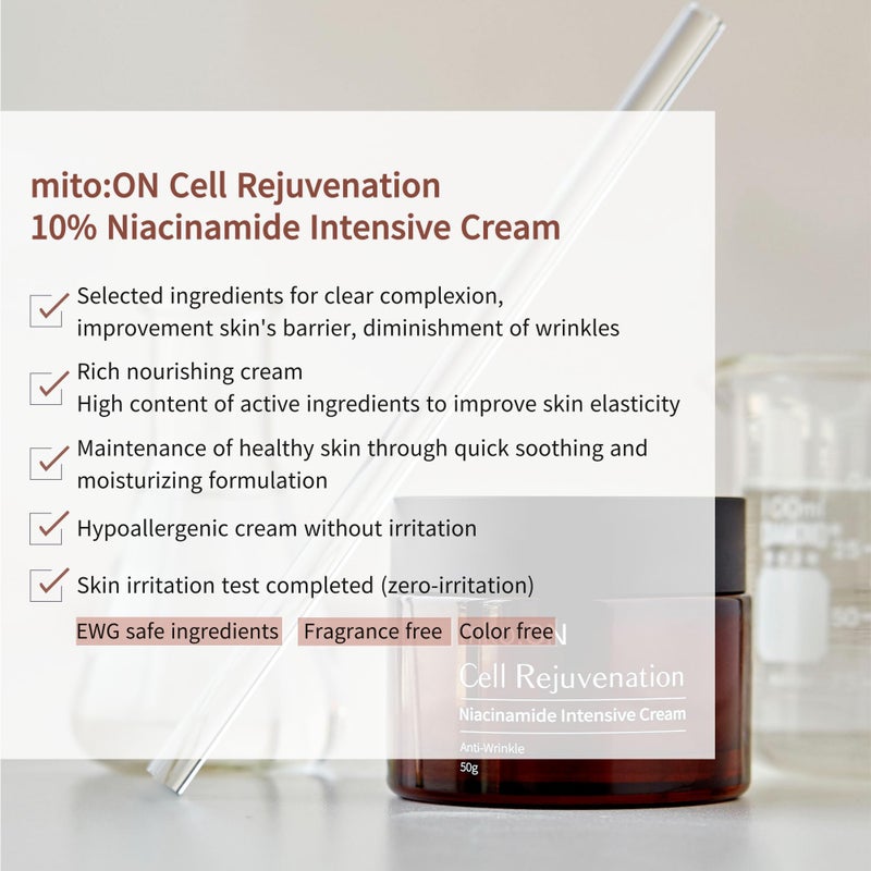 mito:ON Mito-on Cell Rejuvenation Anti-Aging Cream, 50g / 1.76 oz - 10% Niacinamide, Vitamin B3 and Antioxidants, EGF + Volufiline for Wrinkle Reduction, Elasticity Improvement, Moisturizer, Korean Skin Care - Image 2
