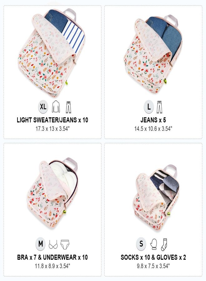 Gonex Compression Packing Cubes, 4pcs Expandable Storage Travel Luggage Bags Organizers (4 PCS Floral Pink) - Image 3