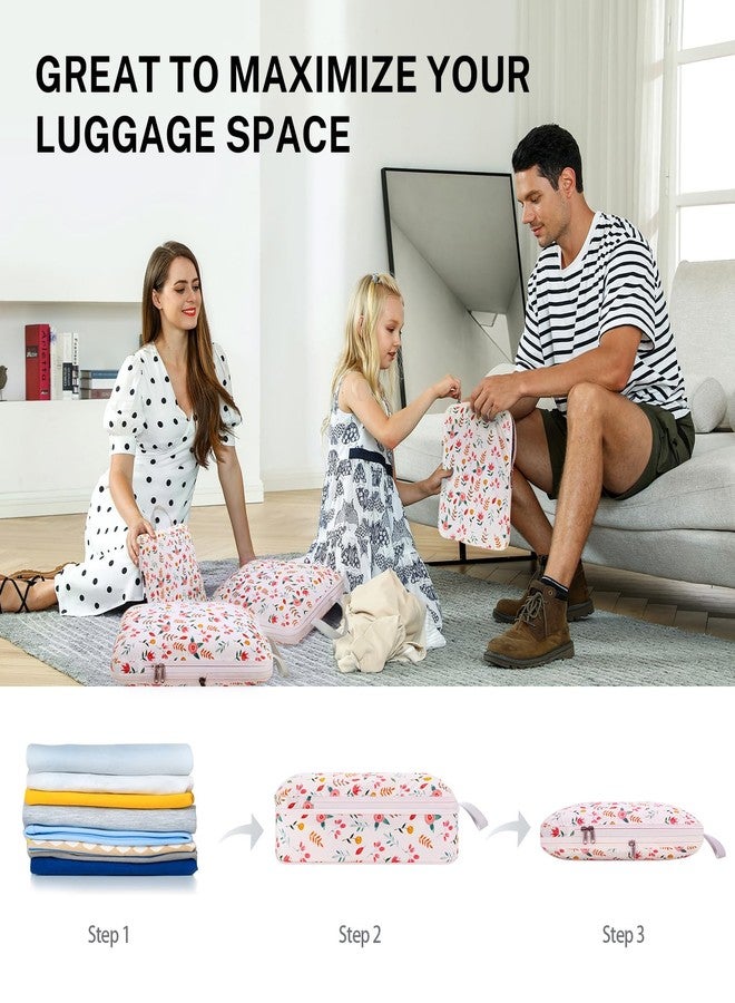 Gonex Compression Packing Cubes, 4pcs Expandable Storage Travel Luggage Bags Organizers (4 PCS Floral Pink) - Image 5