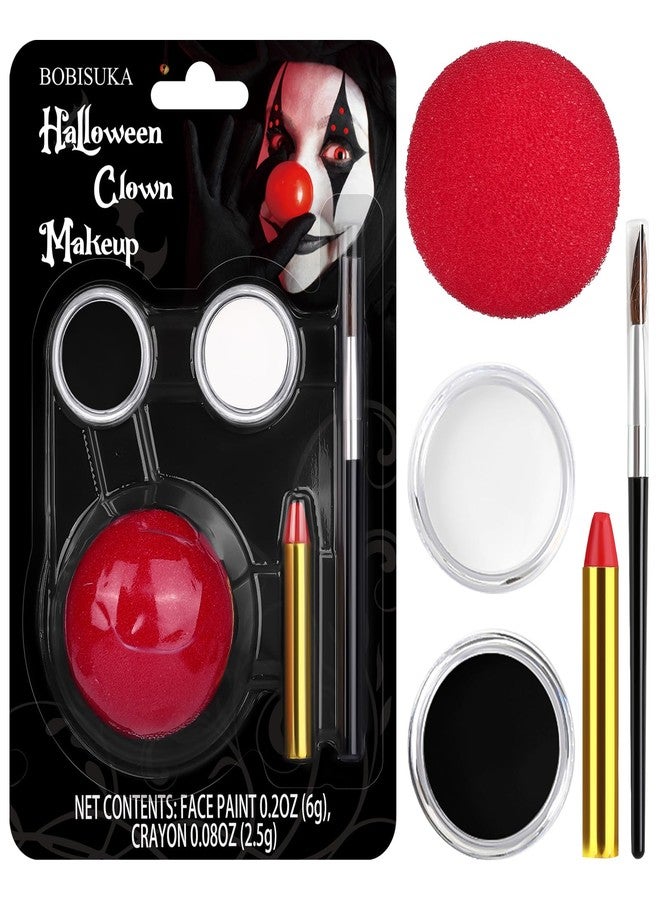 BOBISUKA Halloween Joker Clown Makeup Kit, Black White Face Body Paint + Red Nose, SFX Makeup Set for Teens and Adults Art Costume - Image 1