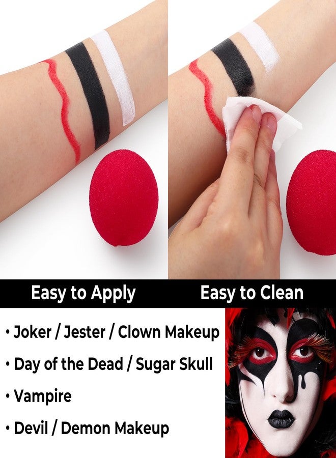 BOBISUKA Halloween Joker Clown Makeup Kit, Black White Face Body Paint + Red Nose, SFX Makeup Set for Teens and Adults Art Costume - Image 4