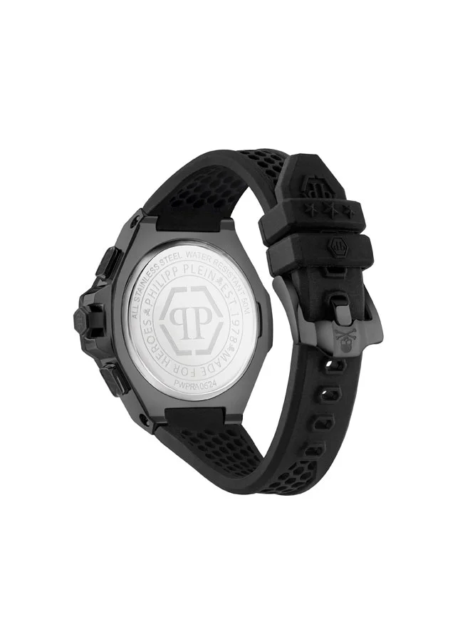 فيليب بلين PLEIN CHRONO ROYAL Philipp Plein Men's Watch, 46mm Chronograph with Honeycomb Dial, Neon Green Accents, Octagonal Stainless Steel Case, Tactical Silicone Strap, 50m Water Resistance