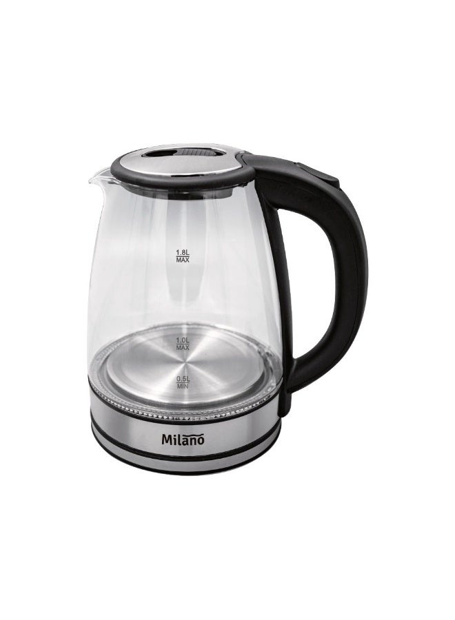 milano Glass Kettle With Stainless Steel Heater Fast Boiling Water Heater With Auto Shut-Off Glass & Abs Transparent Water Boiler With Led Indicator Compact Electric Kettle - (21.8X15.9X23) Cm - Image 1