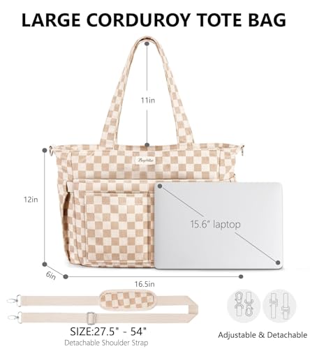 Bagstellar Corduroy Tote Bag for Women, 17 Pockets Laptop Work Tote Bag Lightweight Teacher Nurse Bible Bag for School Travel - Image 2