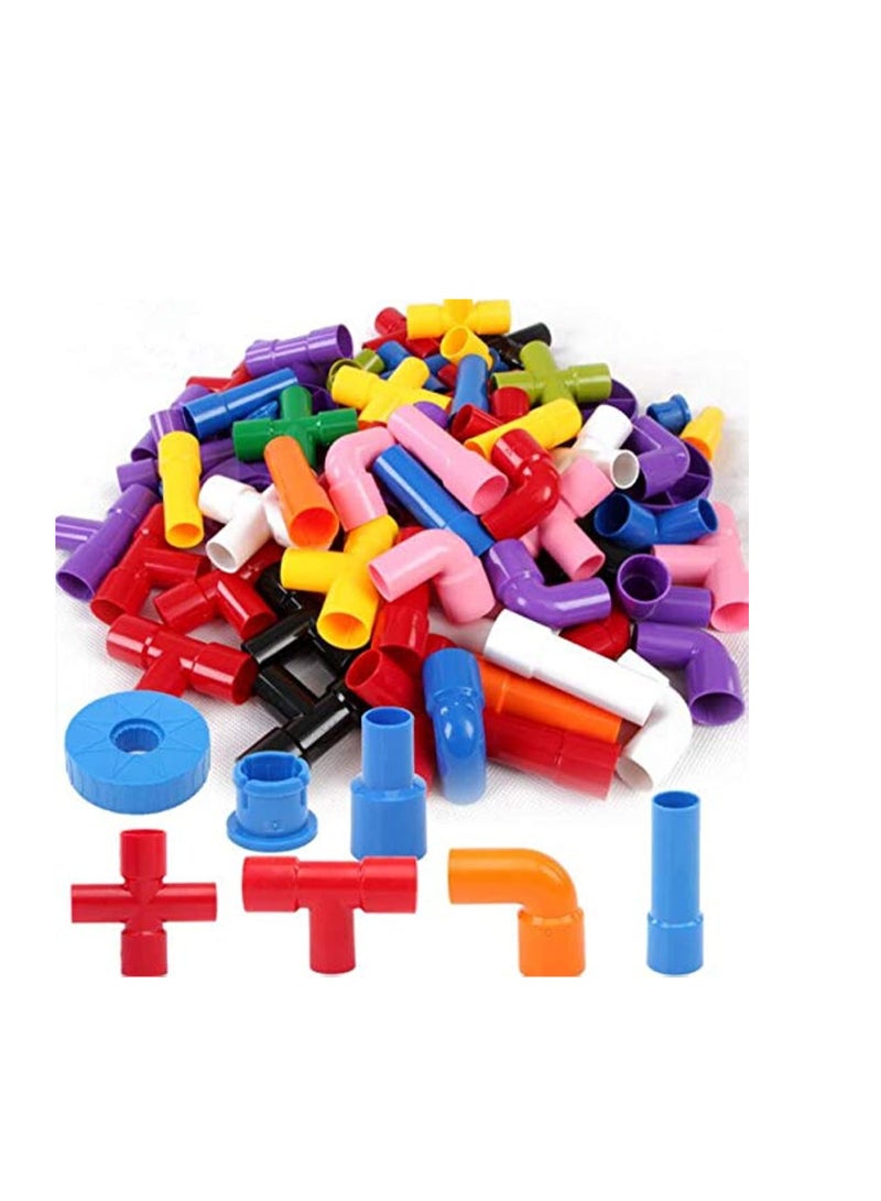 Building Blocks Pipe Set Assemble Puzzle Toys DIY Pipelines with Wheels 72pcs Interlocking Colorful Building Blocks for Kids Iron  - Image 1