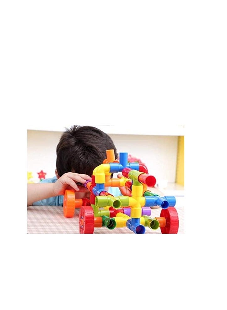 Building Blocks Pipe Set Assemble Puzzle Toys DIY Pipelines with Wheels 72pcs Interlocking Colorful Building Blocks for Kids Iron  - Image 2