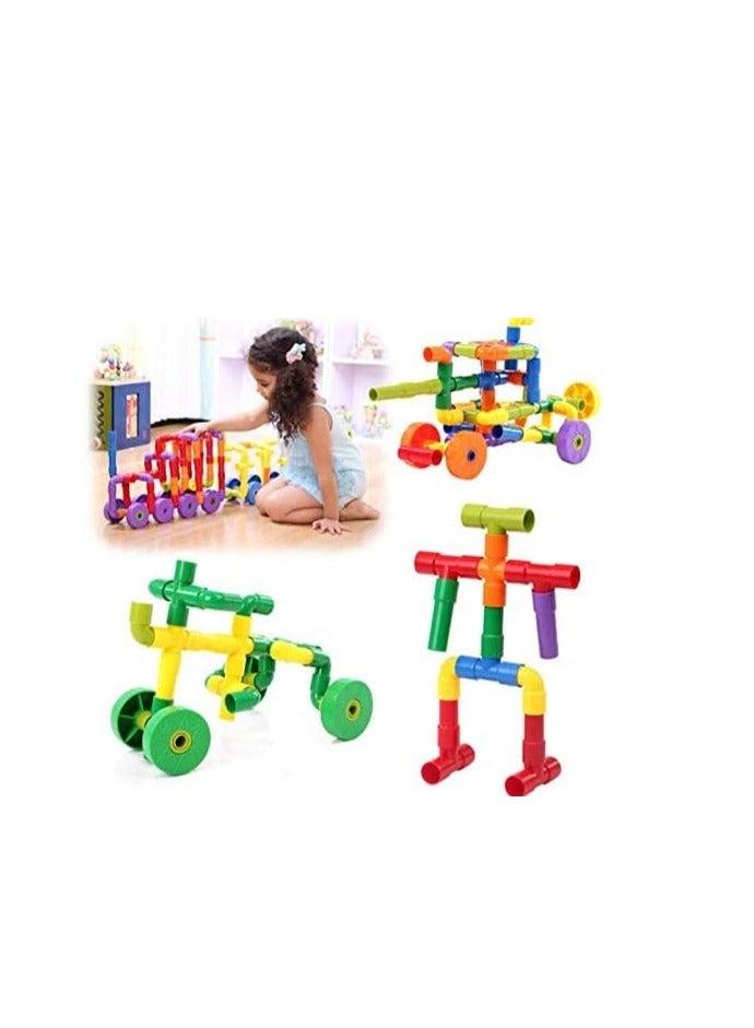 Building Blocks Pipe Set Assemble Puzzle Toys DIY Pipelines with Wheels 72pcs Interlocking Colorful Building Blocks for Kids Iron  - Image 4