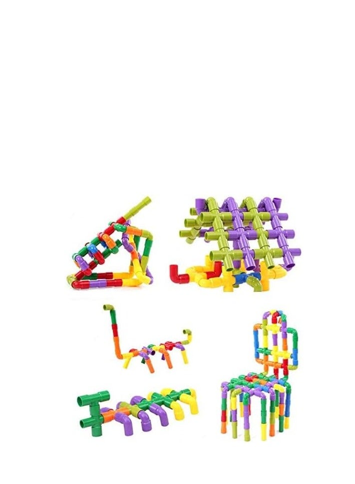 Building Blocks Pipe Set Assemble Puzzle Toys DIY Pipelines with Wheels 72pcs Interlocking Colorful Building Blocks for Kids Iron  - Image 5