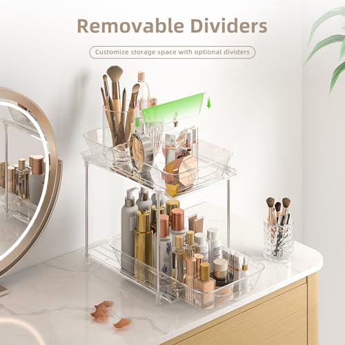 Sevenblue Under Sink Organizer, Bathroom Organizers and Storage, 2 Tier Multi-Use Pull Out Cabinet Organizer with Hang Hooks and Cups (transparent, 4 Pack) - Image 5