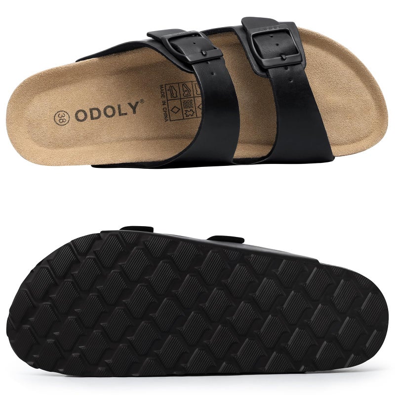 ODOLY Unisex Cork Footbed Slide Sandal, Arch Support Summer Outdoor Sandals with Adjustable Buckle for Women and Men,Black Oily 39(8-8.5 Women/6.5-7 Men) - Image 5
