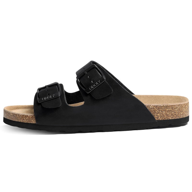 ODOLY Unisex Cork Footbed Slide Sandal, Arch Support Summer Outdoor Sandals with Adjustable Buckle for Women and Men,Black Oily 39(8-8.5 Women/6.5-7 Men) - Image 2