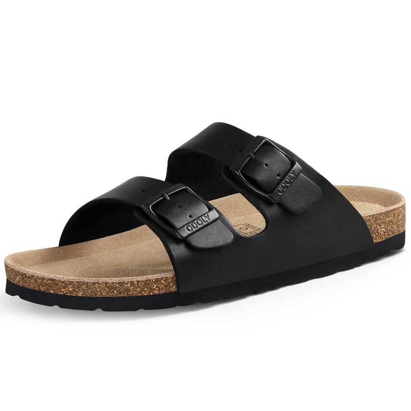 ODOLY Unisex Cork Footbed Slide Sandal, Arch Support Summer Outdoor Sandals with Adjustable Buckle for Women and Men,Black Oily 39(8-8.5 Women/6.5-7 Men) - Image 1