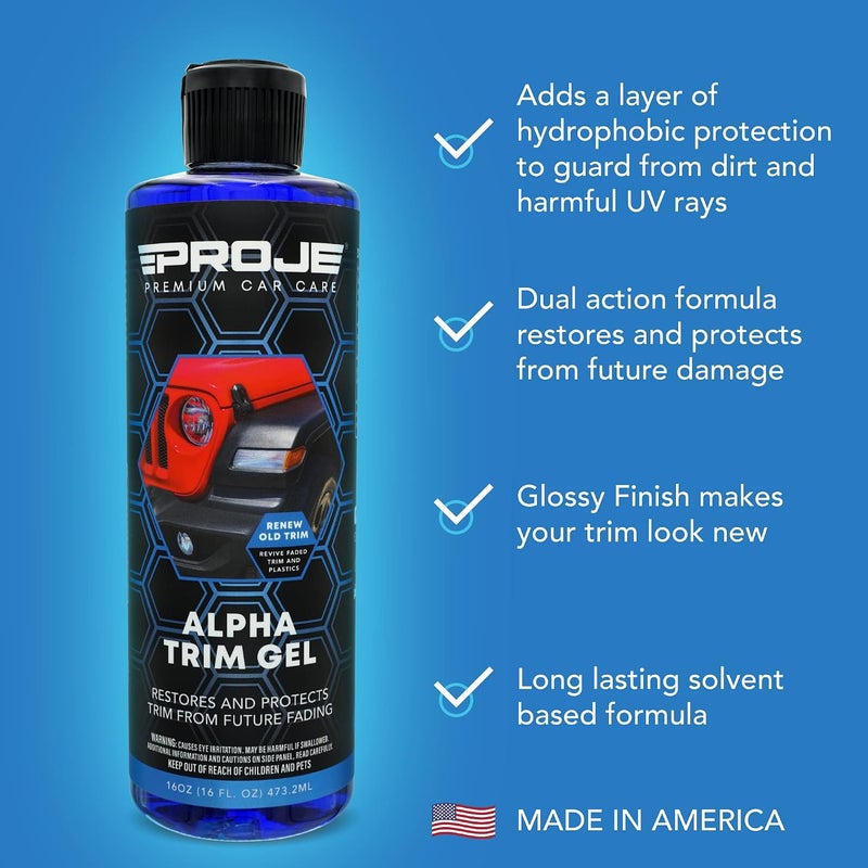 Reliable durability PROJE' Alpha Trim Gel - Plastic Restorer - Easy To Use Trim Coat for Cars - Restores Original Appearance - Long Lasting Shine - Auto Detailing Supplies - 16 Fl Oz Premium Car Care Heat resistant - Image 2