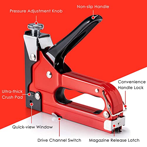 PHITRIC Upholstery Staple Gun Heavy Duty, 4 in 1 Stapler Gun with 1200 Staples, Power Finish Staplers, Manual Brad Nailer Power Adjustment Furniture Stapler Gun for Wood, Carpentry, Decoration DIY - Image 2