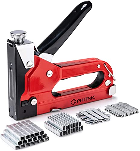 PHITRIC Upholstery Staple Gun Heavy Duty, 4 in 1 Stapler Gun with 1200 Staples, Power Finish Staplers, Manual Brad Nailer Power Adjustment Furniture Stapler Gun for Wood, Carpentry, Decoration DIY - Image 1