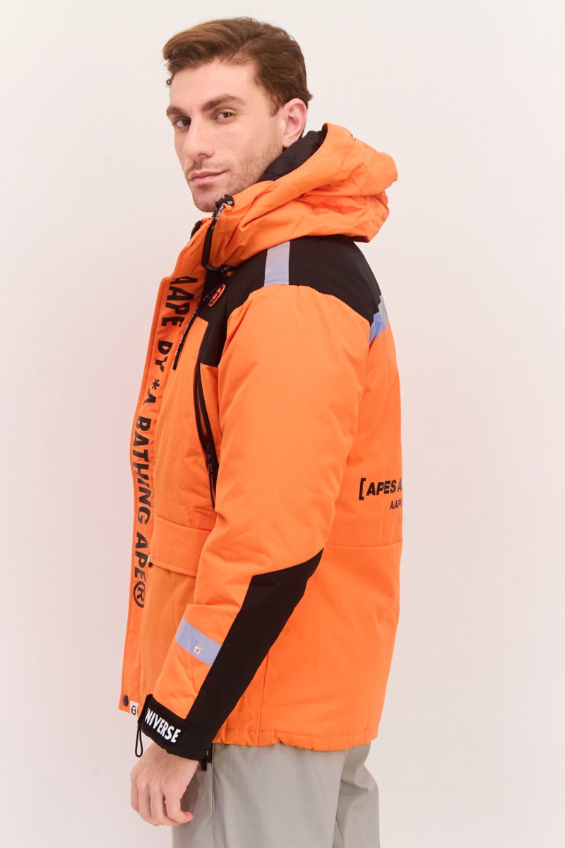 Aape By A Bathing Ape جاكيت بقلنسوة بأكمام طويلة للرجال بشعار العلامة التجارية، برتقالي - Image 2